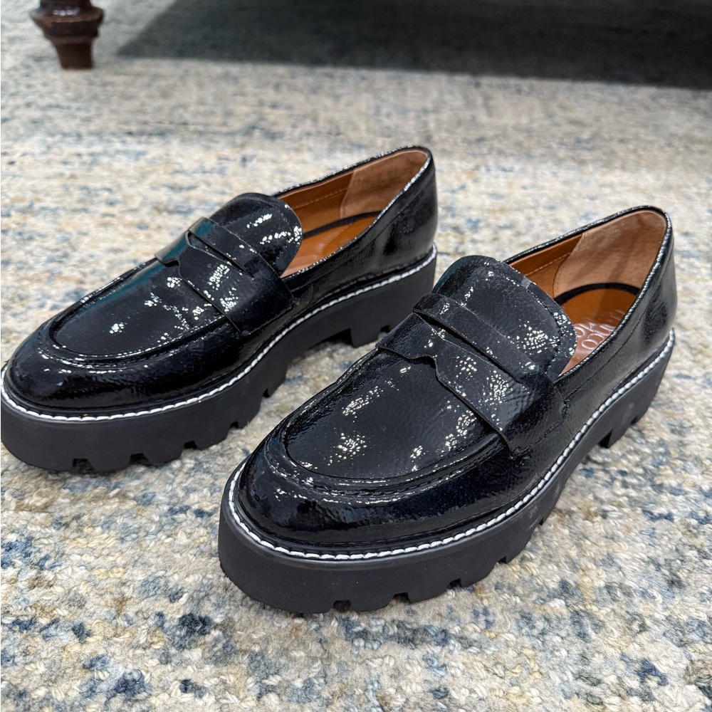 Franco Sarto Black Patent Leather Loafers